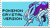 A stamp that reads 'Pokemon Crystal Version' featuring a sprite of Suicune