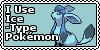 A stamp that reads 'I Use Ice-Type Pokemon' featuring a sprite of Glaceon
