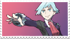 A stamp featuring Pokemon trainer Steven Stone, also known as a 'silver-haired dreamboat'