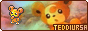 Link button 1. Features an animated sprite of a Teddiursa and an illustration from the TCG, as well as 'Teddiursa' in blinking text.